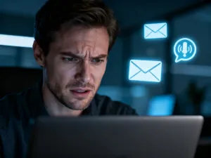 Kobieta trzymająca smartfon z otwartą aplikacją Viber, prezentującą kolorowy interfejs czatu.