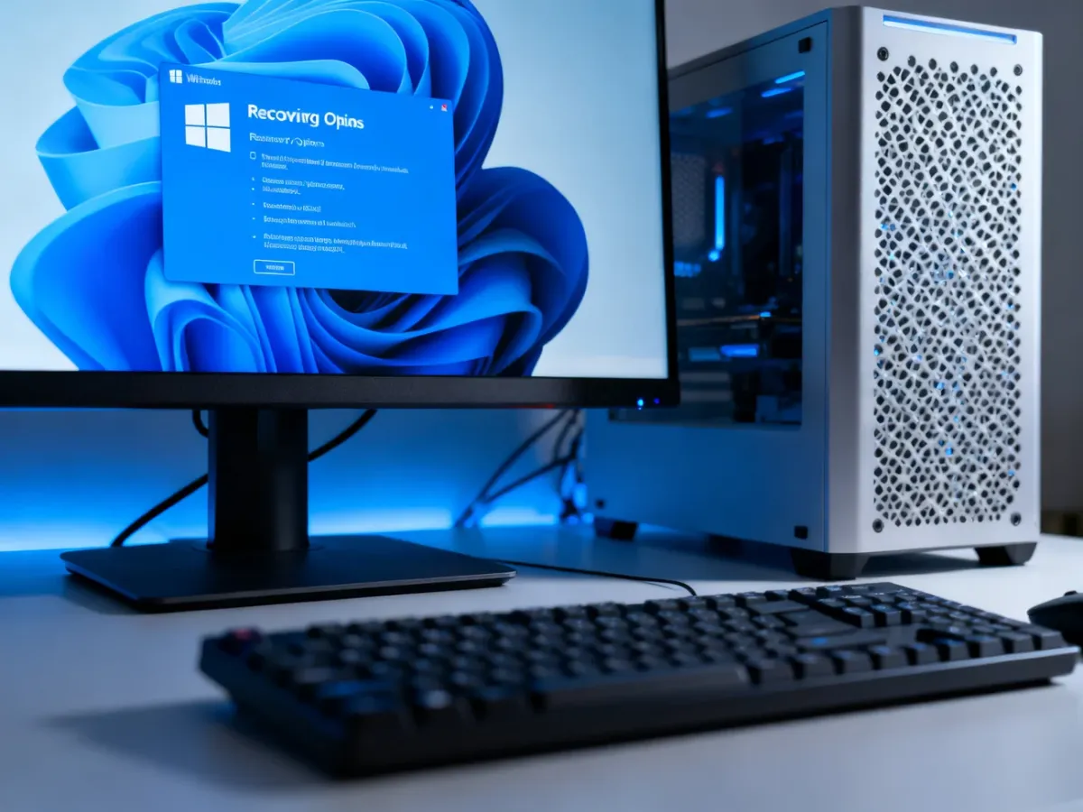 Komputer wyświetlający ekran opcji odzyskiwania systemu Windows