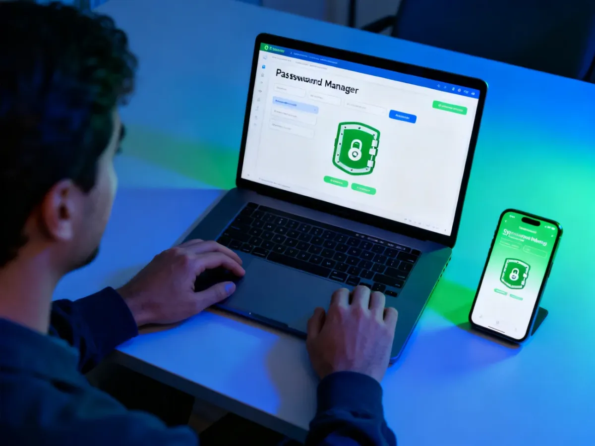 Password manager being configured on a laptop and smartphone