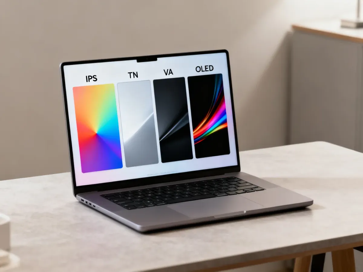 Laptop screens illustrating differences between common display technologies