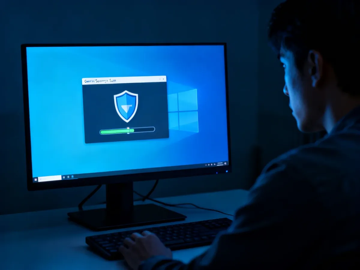 Komputer z uruchomionym skanowaniem zabezpieczeń Windows