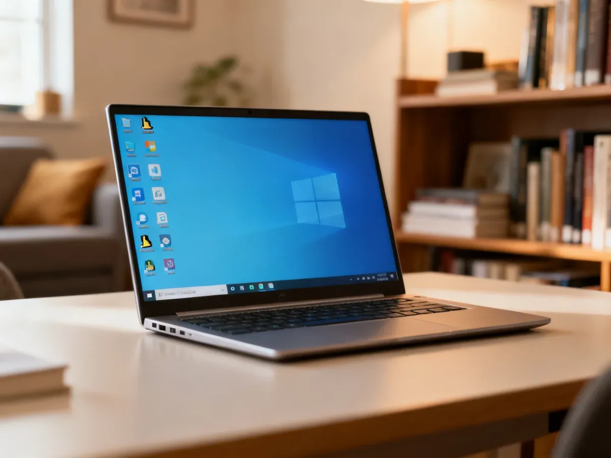 Elegant familiar Linux desktop on a laptop in a tidy study