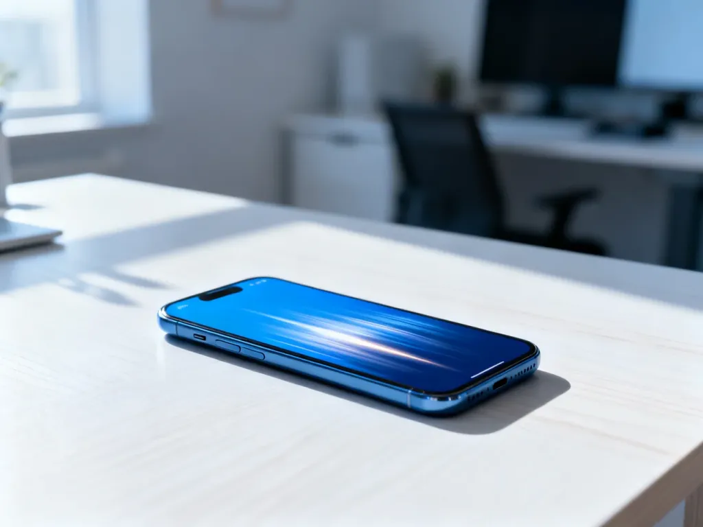 Nowoczesny smartfon na biurku z efektem rozmycia ruchu, symbolizujący optymalizację i przyspieszenie działania systemu.